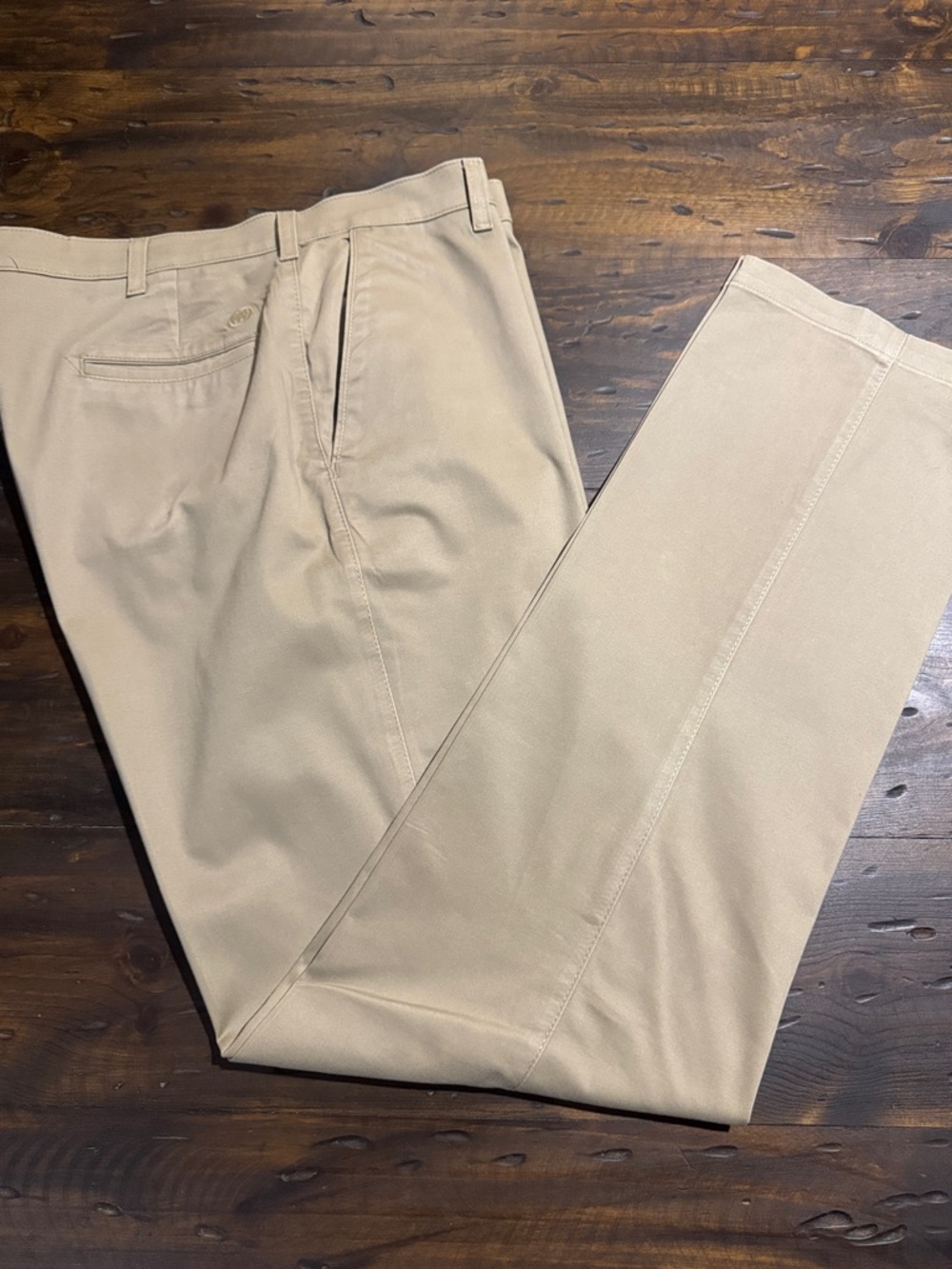Wrangler Riata Relaxed Fit Pants in Khaki-Flat Front, 98% Cotton, Size: 38x 36